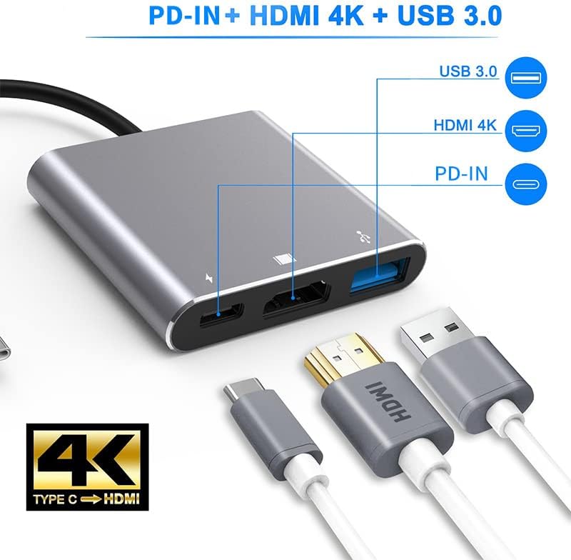 3 in 1 USB Hub Multiport AV Adapter with 4K HDMI Output