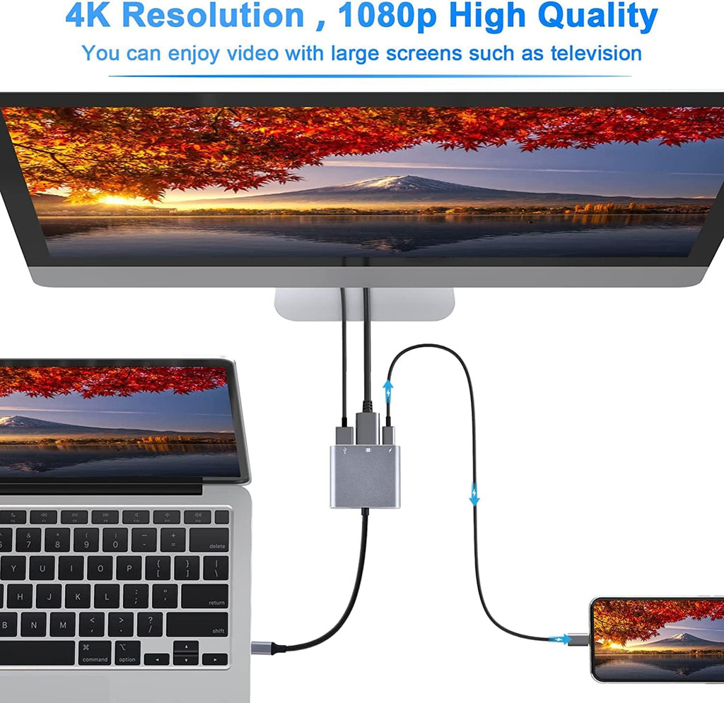 3 in 1 USB Hub Multiport AV Adapter with 4K HDMI Output