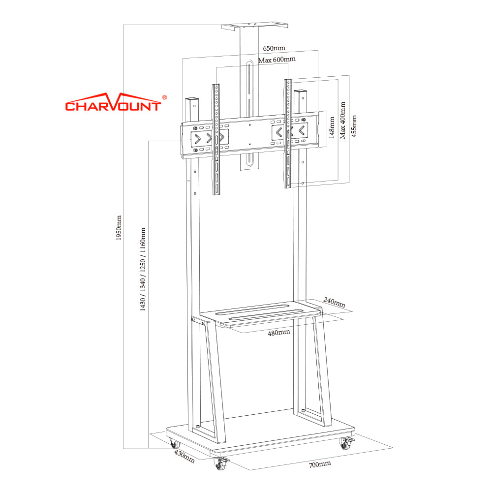 Adjustable Mobile TV Trolley