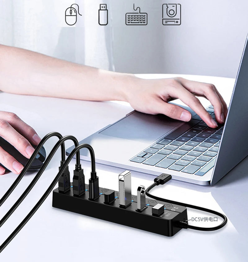 7-Port USB splitter expansion device