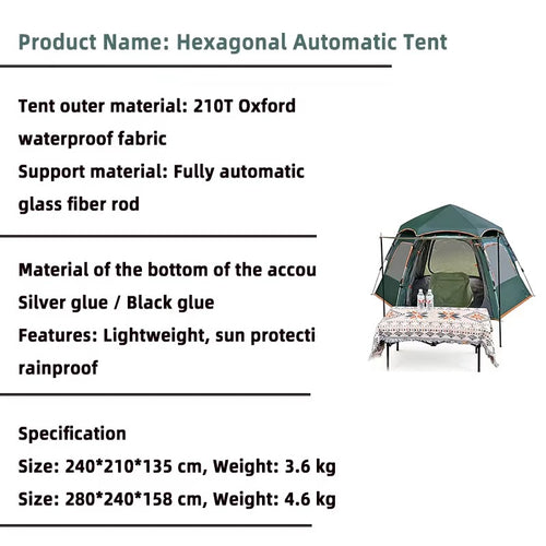 Automatic Hexagon Camping Tent
