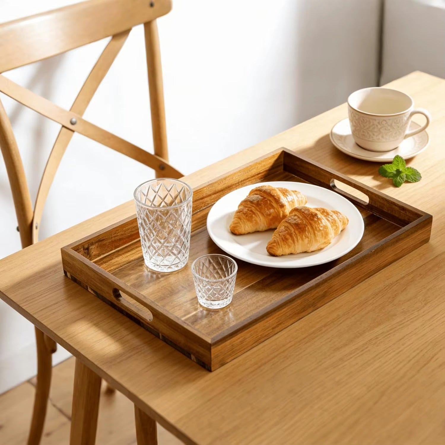 Rectangle Wooden Serving Tray Set (3Pcs)