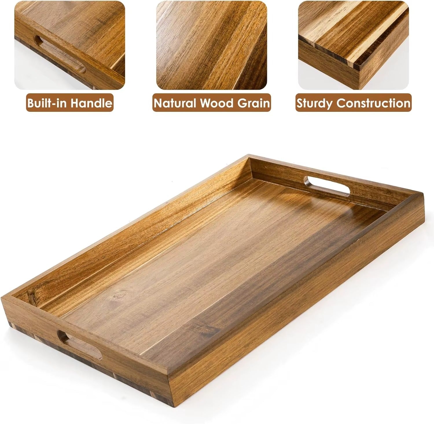 Rectangle Wooden Serving Tray Set (3Pcs)